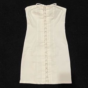 Forever21 Bodycon White Denim-like Lace-up Dress